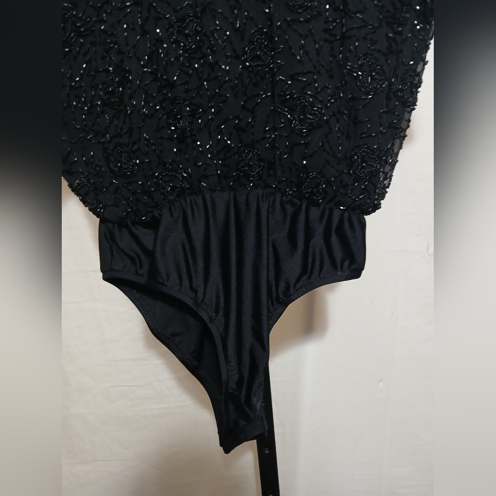 Oleg Cassini Black Beaded Body Suit - Picture 3 of 5